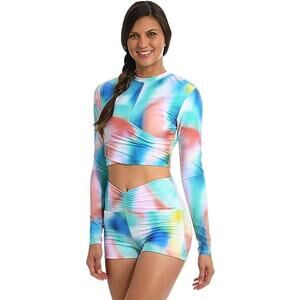 Citrus Reversible Crop Rashguard Swimsuit Top and Bottom Multi Womens Size Large